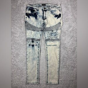 Black Premium Jeans Mens 32 x 32 Skinny Flex Acid Wash Party Distressed Street